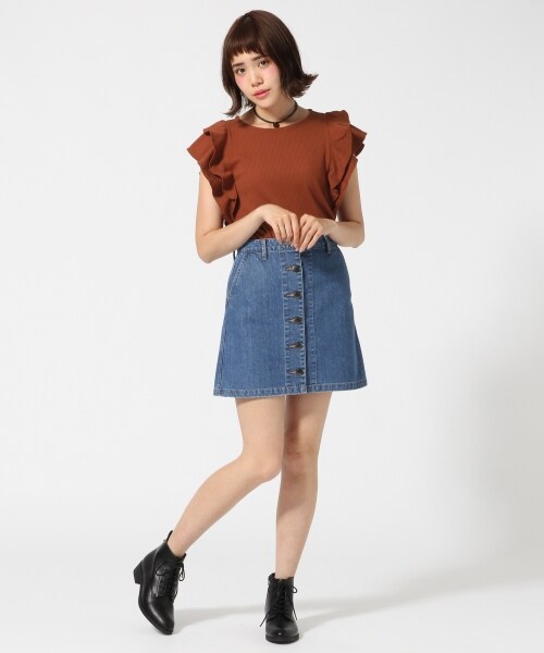 LOWRYS FARM（ローリーズファーム）の「テレコフリルプルオーバー（トップス・オフ/ボーダー/グレー/テラコッタ・M/L）」の5枚目の写真