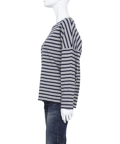 Ungrid（アングリッド）の「ドロップショルダーボーダーロングスリーブTee（トップス・レディース・ホワイト/グレー/ネイビー・F）」の8枚目の写真