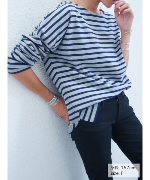 Ungrid（アングリッド）の「ドロップショルダーボーダーロングスリーブTee（トップス・レディース・ホワイト/グレー/ネイビー・F）」の6枚目の写真