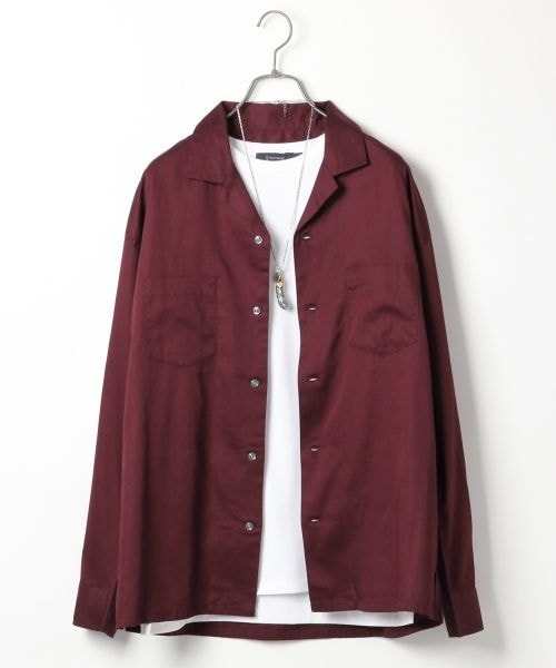 RAGEBLUE(レイジブルー)の「サテンオープンカラーシャツ(トップス・ワイン/キャメル/ネイビー・M/L)」の1枚目の写真