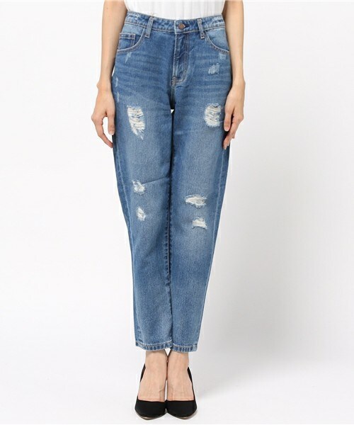 archives（アルシーヴ）の「テーパードダメージパンツ（デニムパンツ・レディース・ネイビー/ロイヤルブルー・SMALL/MEDIUM）」の3枚目の写真