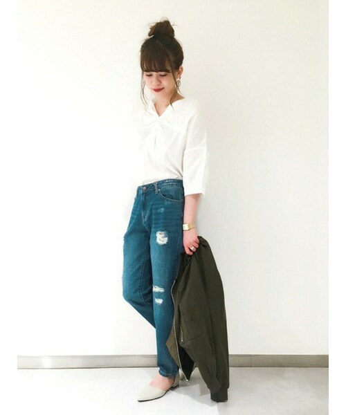 archives（アルシーヴ）の「テーパードダメージパンツ（デニムパンツ・レディース・ネイビー/ロイヤルブルー・SMALL/MEDIUM）」の15枚目の写真