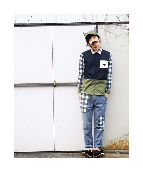 NIRAME.CO（ニラメッコ）の「ラブレターしゃつ  カーキチェック（シャツ/ブラウス・メンズ・その他）」の2枚目の写真