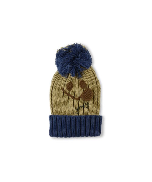 BRANSHES（ブランシェス）の「フェイス刺繍ニット帽（ニットキャップ/ビーニー・キッズ・ベージュ/イエロー/ネイビーブルー・Ｓ～Ｍ）」の3枚目の写真