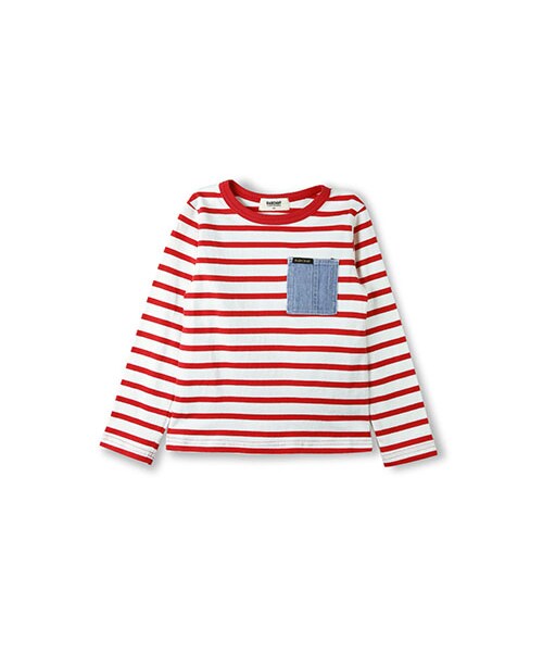 RADCHAP（ラッドチャップ）の「デニムポケットボーダー長袖Tシャツ（Tシャツ/カットソー・キッズ・ネイビーブルー/レッド・80～140）」の2枚目の写真