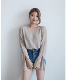 FLYMODEL | V-ネックスリーブスリットポイントプルオーバー(P0000QDT)(Tシャツ/カットソー)