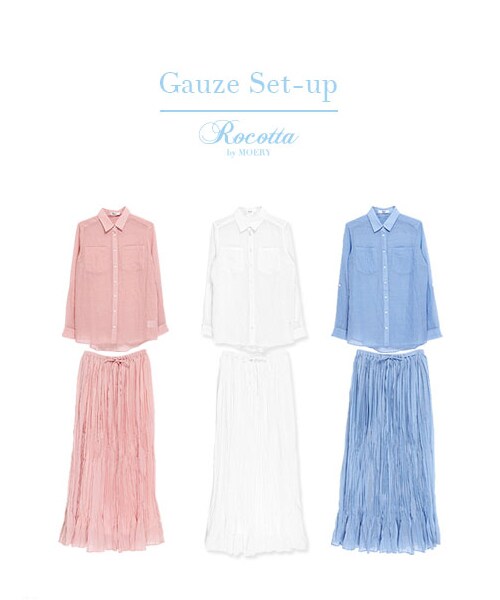 Rocotta by MOERY（ロコッタ）の「Rocotta(ロコッタ) ガーゼセットアップ（セットアップ・レディース・ホワイト/フェアリーピンク/デニムブルー・FREE）」の8枚目の写真