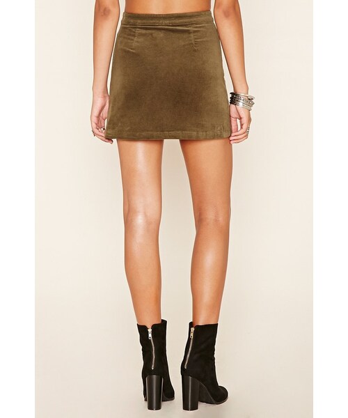 FOREVER 21（フォーエバー トゥエンティーワン）の「FOREVER 21 Velvet Button-Front Mini Skirt（スカート・レディース・Gray/Green・S/M/L）」の5枚目の写真