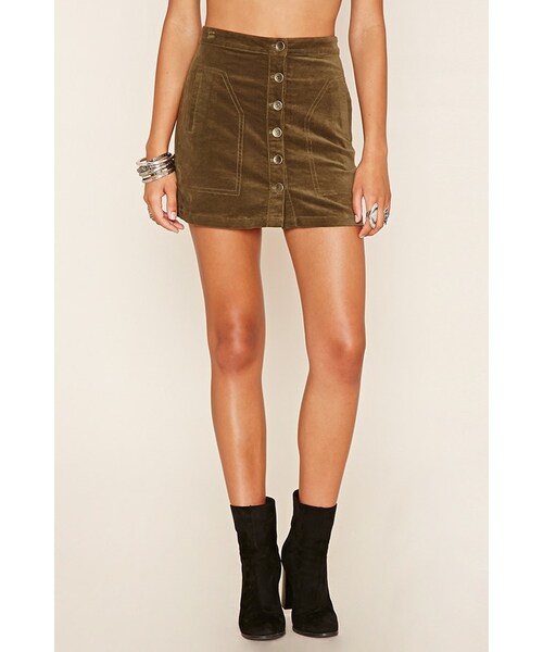 FOREVER 21（フォーエバー トゥエンティーワン）の「FOREVER 21 Velvet Button-Front Mini Skirt（スカート・レディース・Gray/Green・S/M/L）」の8枚目の写真