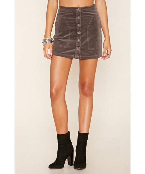 FOREVER 21（フォーエバー トゥエンティーワン）の「FOREVER 21 Velvet Button-Front Mini Skirt（スカート・レディース・Gray/Green・S/M/L）」の3枚目の写真