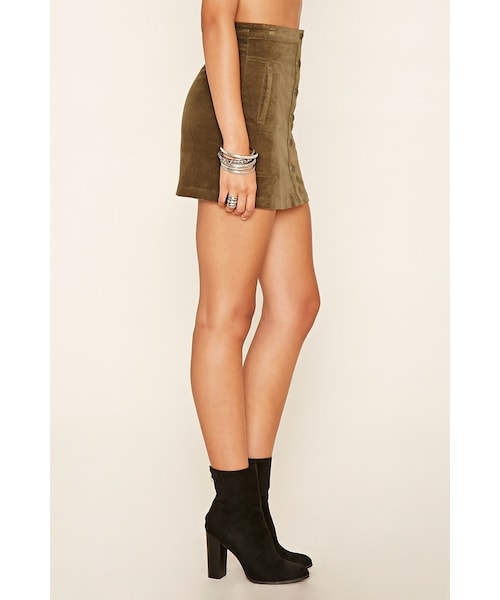 FOREVER 21（フォーエバー トゥエンティーワン）の「FOREVER 21 Velvet Button-Front Mini Skirt（スカート・レディース・Gray/Green・S/M/L）」の7枚目の写真