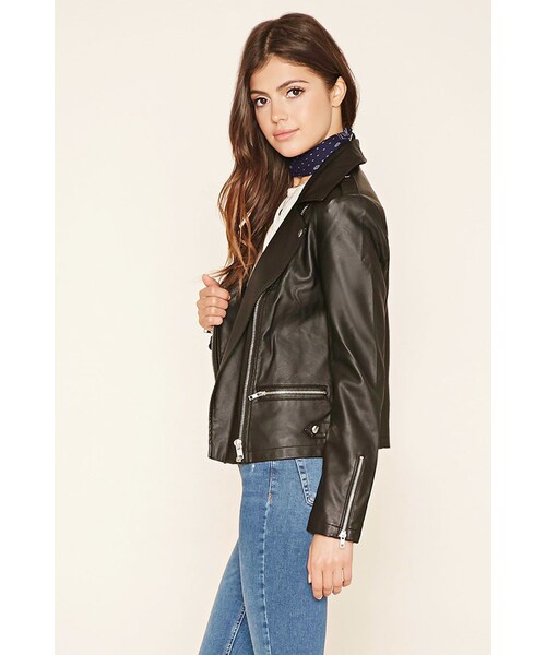 FOREVER 21（フォーエバー トゥエンティーワン）の「FOREVER 21 Faux Leather Moto Jacket（ライダースジャケット・レディース・Black/Pink/Green・S/M/L）」の8枚目の写真