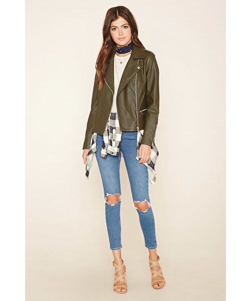 FOREVER 21（フォーエバー トゥエンティーワン）の「FOREVER 21 Faux Leather Moto Jacket（ライダースジャケット・レディース・Black/Pink/Green・S/M/L）」の3枚目の写真