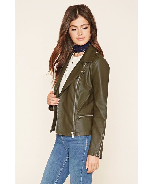 FOREVER 21（フォーエバー トゥエンティーワン）の「FOREVER 21 Faux Leather Moto Jacket（ライダースジャケット・レディース・Black/Pink/Green・S/M/L）」の7枚目の写真