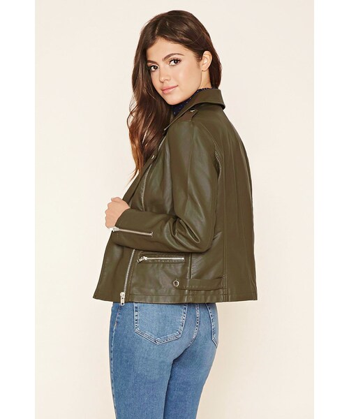 FOREVER 21（フォーエバー トゥエンティーワン）の「FOREVER 21 Faux Leather Moto Jacket（ライダースジャケット・レディース・Black/Pink/Green・S/M/L）」の2枚目の写真