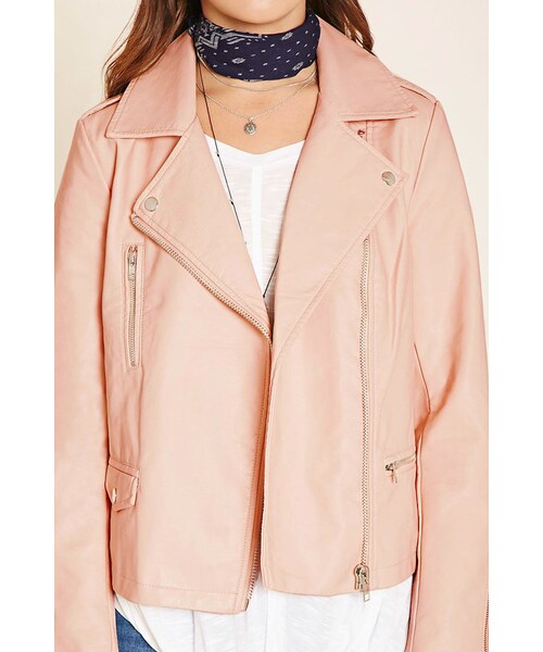 FOREVER 21（フォーエバー トゥエンティーワン）の「FOREVER 21 Faux Leather Moto Jacket（ライダースジャケット・レディース・Black/Pink/Green・S/M/L）」の1枚目の写真