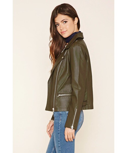 FOREVER 21（フォーエバー トゥエンティーワン）の「FOREVER 21 Faux Leather Moto Jacket（ライダースジャケット・レディース・Black/Pink/Green・S/M/L）」の4枚目の写真