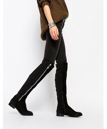 ALDO | ALDO Dyna Black Leather Exposed Zip Knee Boots(ブーツ)