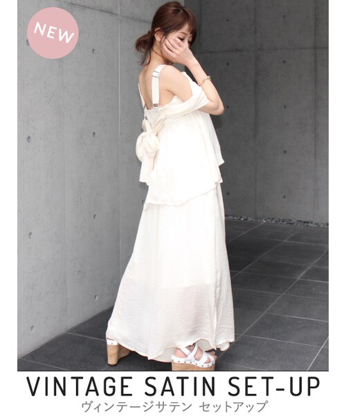 MICOAMERI(ミコアメリ)の「ヴィンテージサテンセットアップ(トップス+ボトムセット・レディース・other/O/WHT/BLK/BLU・/F)」の2枚目の写真
