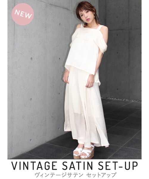 MICOAMERI(ミコアメリ)の「ヴィンテージサテンセットアップ(トップス+ボトムセット・レディース・other/O/WHT/BLK/BLU・/F)」の1枚目の写真