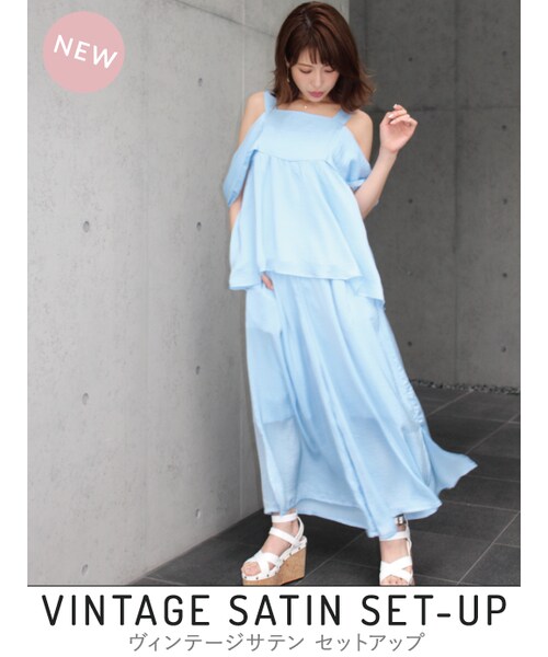 MICOAMERI(ミコアメリ)の「ヴィンテージサテンセットアップ(トップス+ボトムセット・レディース・other/O/WHT/BLK/BLU・/F)」の4枚目の写真