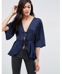 asos | ASOS Satin Drape Tie Front Blouse(シャツ/ブラウス)