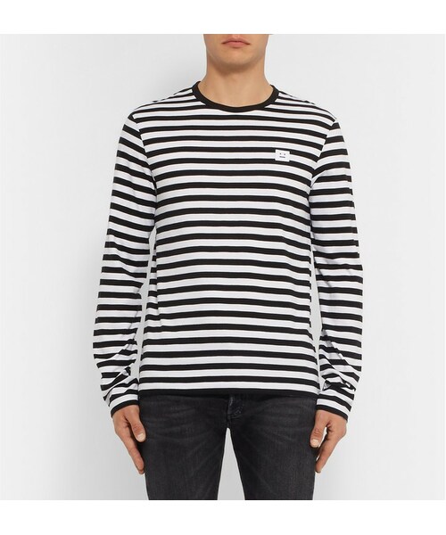 Acne Studios(アクネストゥディオズ)の「Acne Studios Slim-Fit Striped Cotton-Jersey T-Shirt(Tシャツ/カットソー・メンズ・Black・XS/S/M/L/XL)」の3枚目の写真