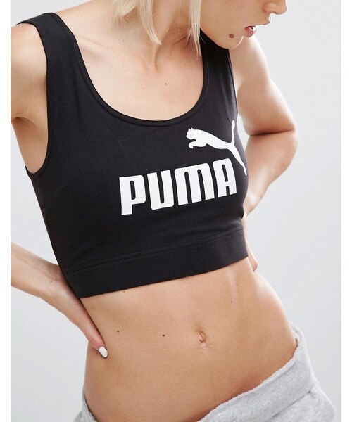 PUMA（プーマ）の「Puma Crop Top With Classic Logo（Tシャツ/カットソー・レディース・Black・US 12/US 4/US 6/US 10/US 8/US 2）」の2枚目の写真