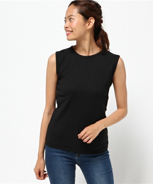 actuel(アクチュエル)の「テレコノースリーブトップス(Tシャツ/カットソー・レディース・オフホワイト/ブラック/カーキ/レンガ・FREE)」の2枚目の写真