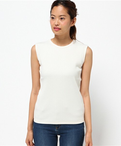 actuel(アクチュエル)の「テレコノースリーブトップス(Tシャツ/カットソー・レディース・オフホワイト/ブラック/カーキ/レンガ・FREE)」の5枚目の写真
