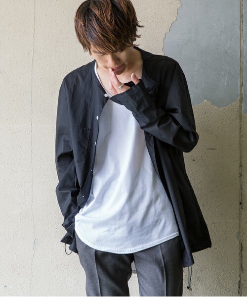 CASPER JOHN AIVER（キャスパージョンアイバー）の「CASPER JOHN AIVER  ノーカラーシャツブルゾン（シャツ/ブラウス・メンズ・ブラック/カーキ・FREE）」の3枚目の写真