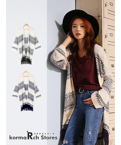 KORMARCH(コマチ)の「フリンジニットカーディガン(カーディガン/ボレロ・レディース・ブラック,ネービー・FREEサイズ)」の1枚目の写真