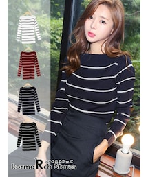 KORMARCH | ネックラインボーダーニット(ニット/セーター)