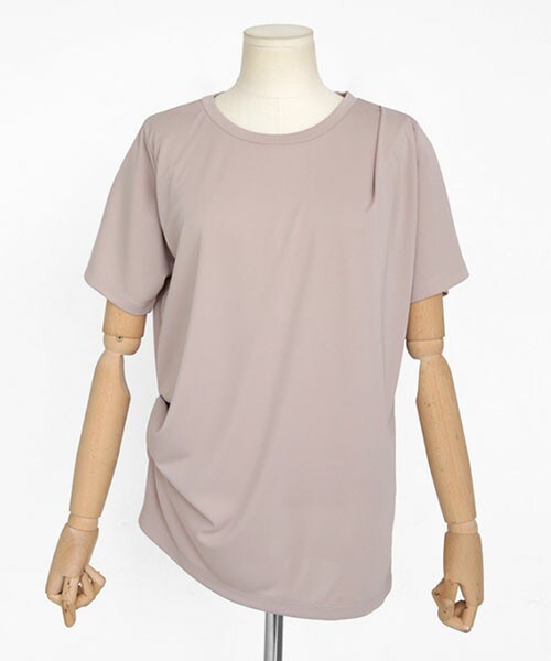 DHOLIC（ディーホリック）の「ショルダータックサイドドレープTシャツ（Tシャツ/カットソー・レディース・ホワイトアイボリー/ブラック/ベージュ・FREE）」の3枚目の写真