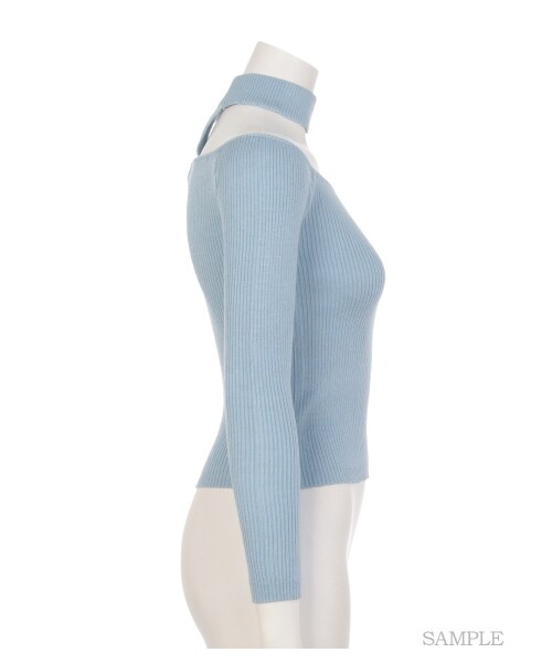 lilLilly（リルリリー）の「チョーカーネックリブニット（トップス・レディース・BEIGE/BLUE/GRAY/BLACK・FREE）」の7枚目の写真