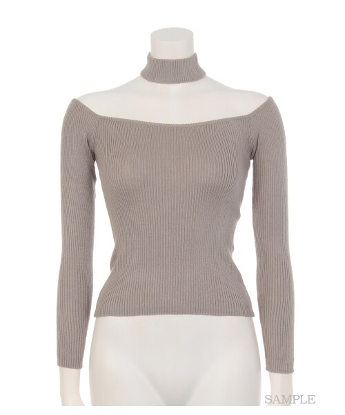 lilLilly（リルリリー）の「チョーカーネックリブニット（トップス・レディース・BEIGE/BLUE/GRAY/BLACK・FREE）」の2枚目の写真