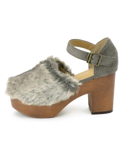 RAY CASSIN（レイカズン）の「ファー付きサボサンダル（シューズ・レディース・ブラック/グレー/クリーム・M/L）」の4枚目の写真