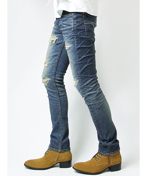 JACKROSE（ジャックローズ）の「ハイパーストレッチダメージリメイクデニム（パンツ・メンズ・インディゴ・S/M/L/XL）」の2枚目の写真