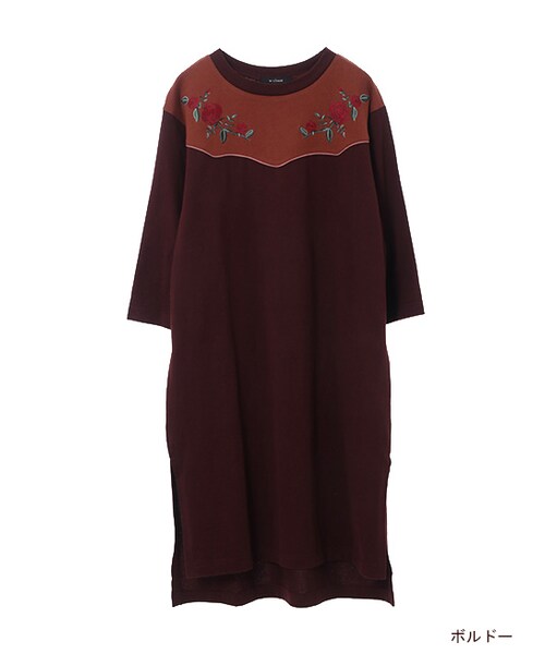 w closet(ダブルクローゼット)の「【A/W】ウエスタン風刺繍入りワンピース(ワンピース/ドレス・レディース・ボルドー/ブラック・FREE)」の2枚目の写真