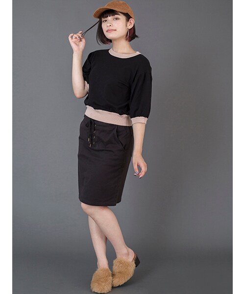 w closet(ダブルクローゼット)の「【A/W】バイカラーニットプルオーバー(トップス・レディース・ピンクベージュ/ミント/ブラック・FREE)」の11枚目の写真