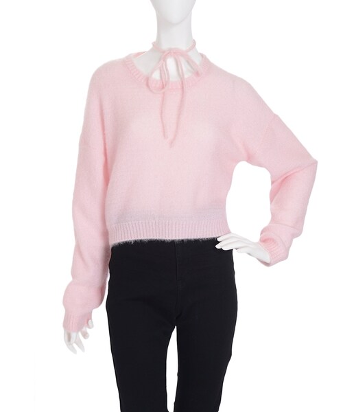 merry jenny（メリージェニー）の「ふわりチョーカーニット（トップス・レディース・オフホワイト/ブラック/ピンク/ミントグリーン・F）」の8枚目の写真