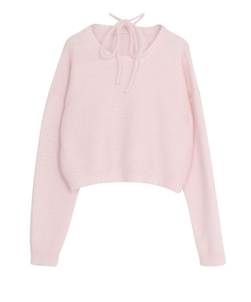 merry jenny（メリージェニー）の「ふわりチョーカーニット（トップス・レディース・オフホワイト/ブラック/ピンク/ミントグリーン・F）」の4枚目の写真