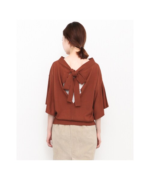 KBF（ケイビーエフ）の「フレアスリーブBACKリボンニット（トップス・レディース・D.BLUE/BROWN/OFF・one）」の9枚目の写真