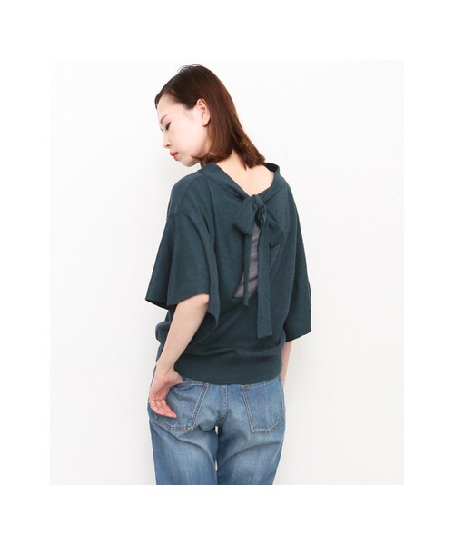 KBF（ケイビーエフ）の「フレアスリーブBACKリボンニット（トップス・レディース・D.BLUE/BROWN/OFF・one）」の5枚目の写真