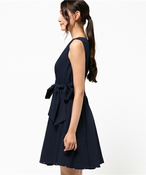 INTERPLANET WINGS（インタープラネットウィング）の「サイドリボンフレアーワンピース（ドレス・レディース・ネイビー/サックスブルー/サーモンピンク/ボルドー・FREE）」の6枚目の写真