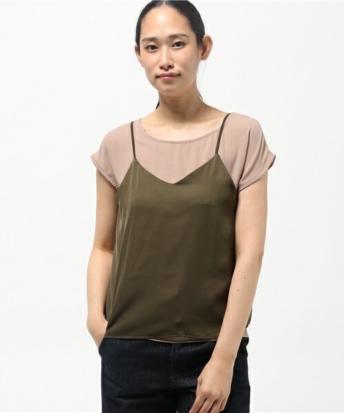 INTERPLANET（インタープラネット）の「サテンキャミ+ジョーゼットBLセット（シャツ/ブラウス・レディース・ブラック/カーキ/オレンジ・FREE）」の2枚目の写真