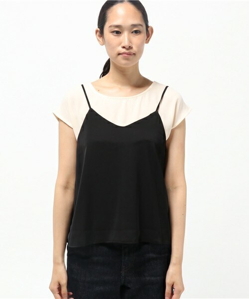 INTERPLANET（インタープラネット）の「サテンキャミ+ジョーゼットBLセット（シャツ/ブラウス・レディース・ブラック/カーキ/オレンジ・FREE）」の4枚目の写真