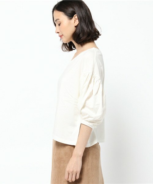 archives（アルシーヴ）の「袖ギャザー両Vプルオーバー（Tシャツ/カットソー・レディース・オフホワイト/ブラック/ピンク・MEDIUM）」の5枚目の写真