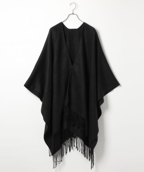 RAGEBLUE(レイジブルー)の「<2WAY仕様>ポンチョ(ファッション雑貨・ブラック/ブラック系/ベージュ系/キャメル・ONE SIZE)」の1枚目の写真