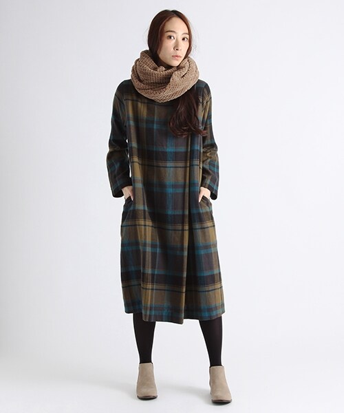 studio CLIP（スタディオクリップ）の「コットンリネンビッグチェックワンピース（ワンピース/ドレス・グレー/カーキ/ネイビー・M/L/S(WEB限定)/LL(WEB限定)）」の7枚目の写真